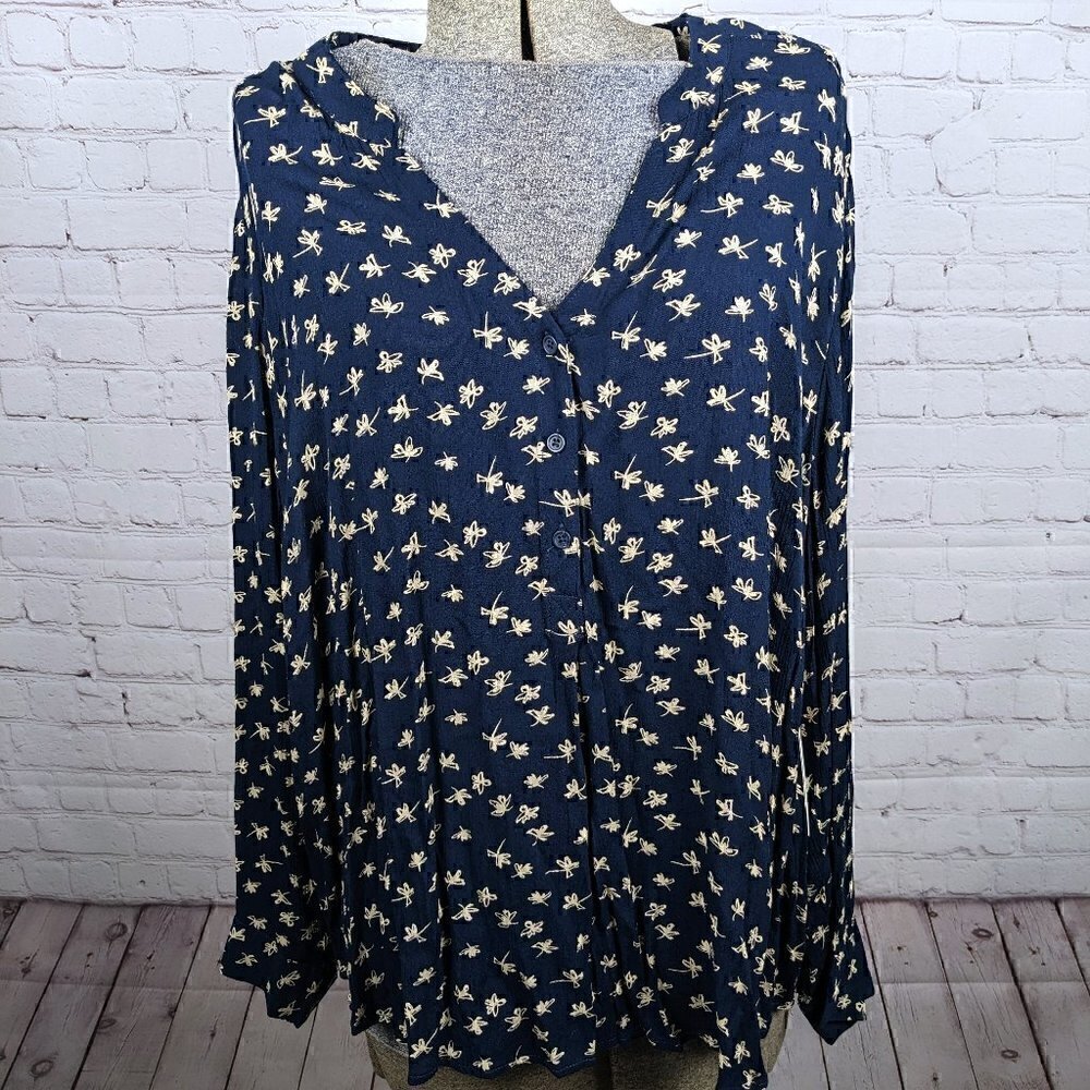NEW Alexander Jordan Firefly Navy Long Sleeve Blouse 2X